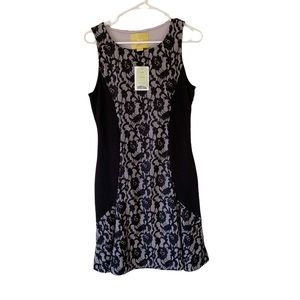 NWT Anthropologie Maeve Shift Black Gray Lace Sleeveless Dress Size M